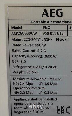 AEG Comfort 6000 AXP26U339CW Portable Air Conditioner (No WiFi) B+