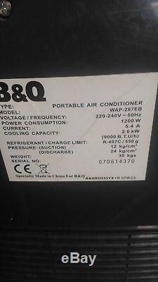 B&Q 9000 BTU Portable Air Conditioning Unit WITH MANUAL cash on collection ONLY
