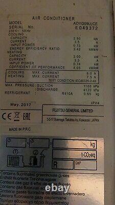 Fujitsu air conditioning unit AOYG09LLCE Used 100% Working