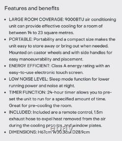 JSH 9000 BTU 3in1 Portable Air Conditioning Air Conditioner Fan Dehumidifier