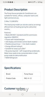 Pump House Portable Air Conditioning Unit PAC-H-12 HOT+COLD